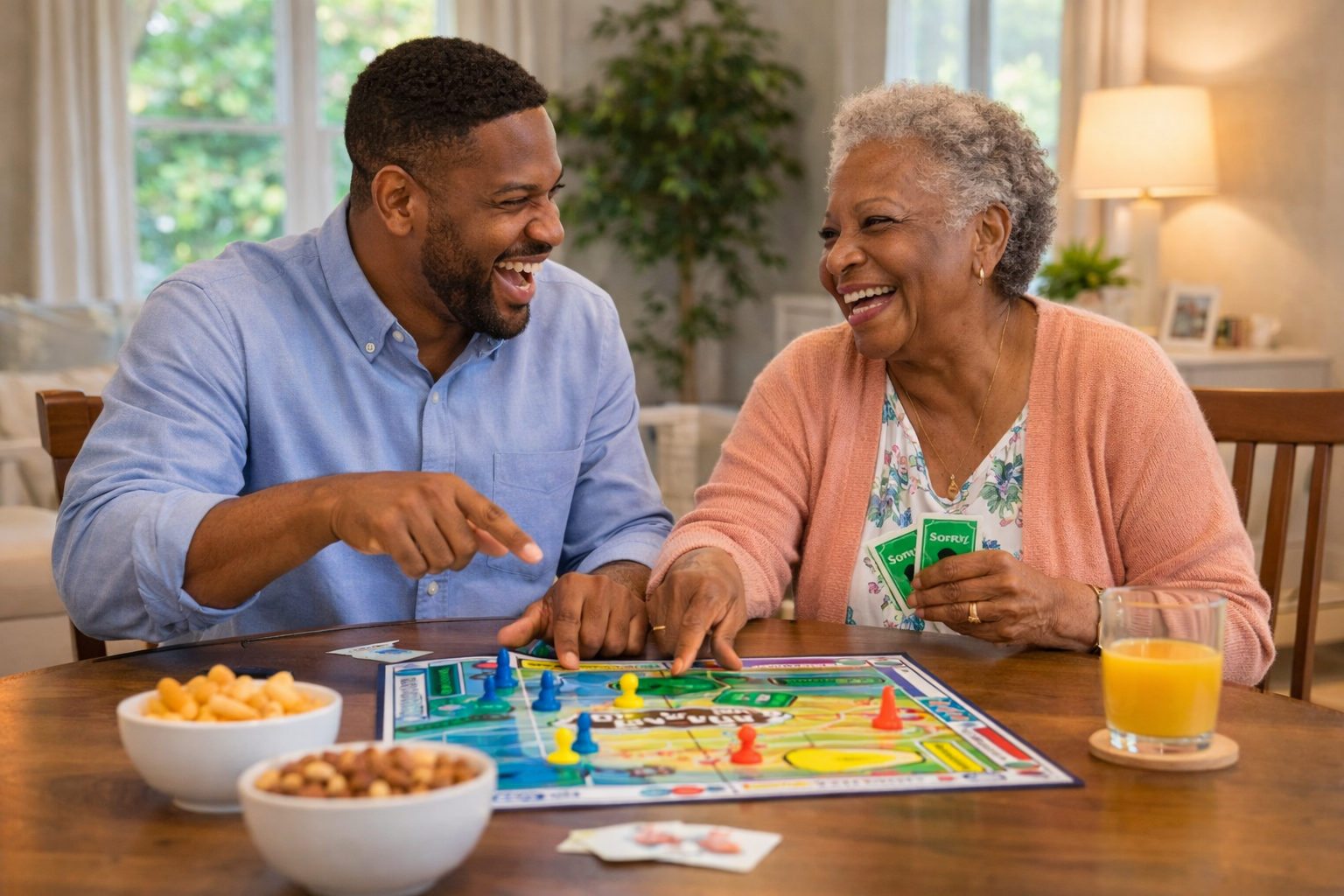 Nagbe companion sharing a warm moment with senior client